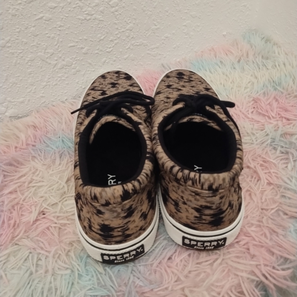 Sperry Tan and Black Patterned Canvas Sneakers - Picture 5 of 7